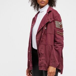 Free People Military Utility Burgundy Button-Up Jacket size xsmall